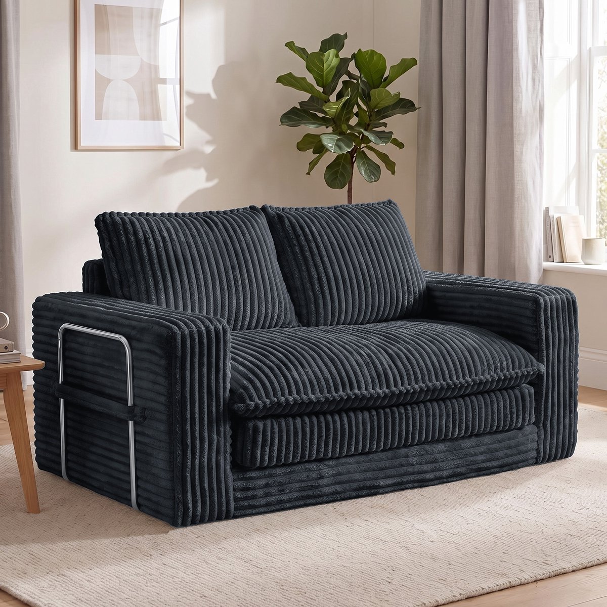 HomeMiYN Slaapbank - Donkergrijze 2 persoons slaapbank met corduroy bekleding, multifunctionele slaapbank, compacte bank voor woonkamer slaapkamer