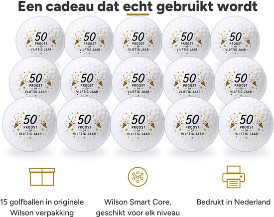Wilson Golfballen 50 Jaar Abraham Sarah - Verjaardag Golf Cadeau - 15 stuks - Bedrukte Golfballen van Wilson — afbeelding 2