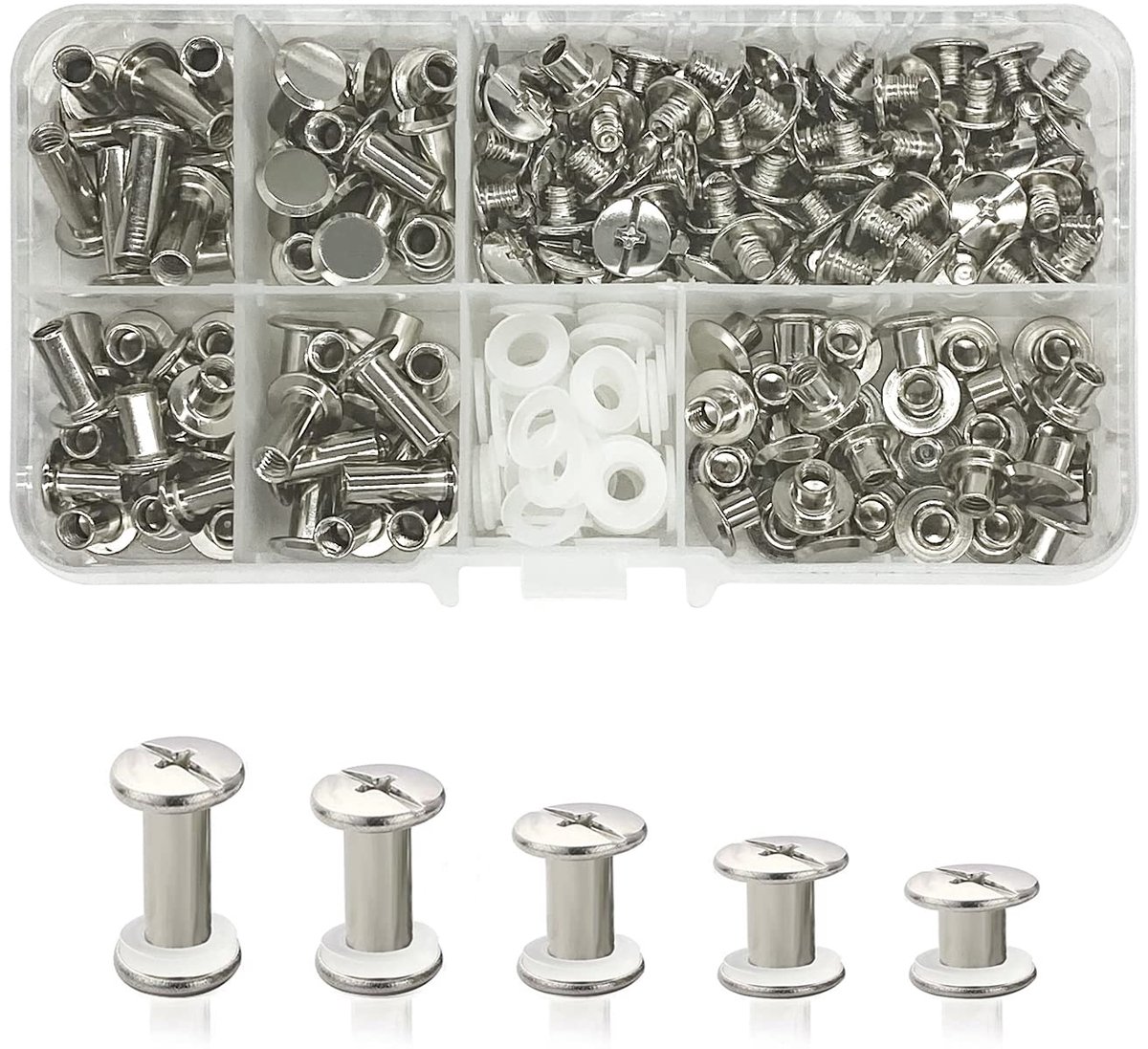 80 Set Chicago Binding Schroeven Kit 5/8/10/12/15mm Met Zilveren Nail Klinknagel Knop, Cross Head Voor Lederen Riem DIY Boek Scrapbook Boekbinden
