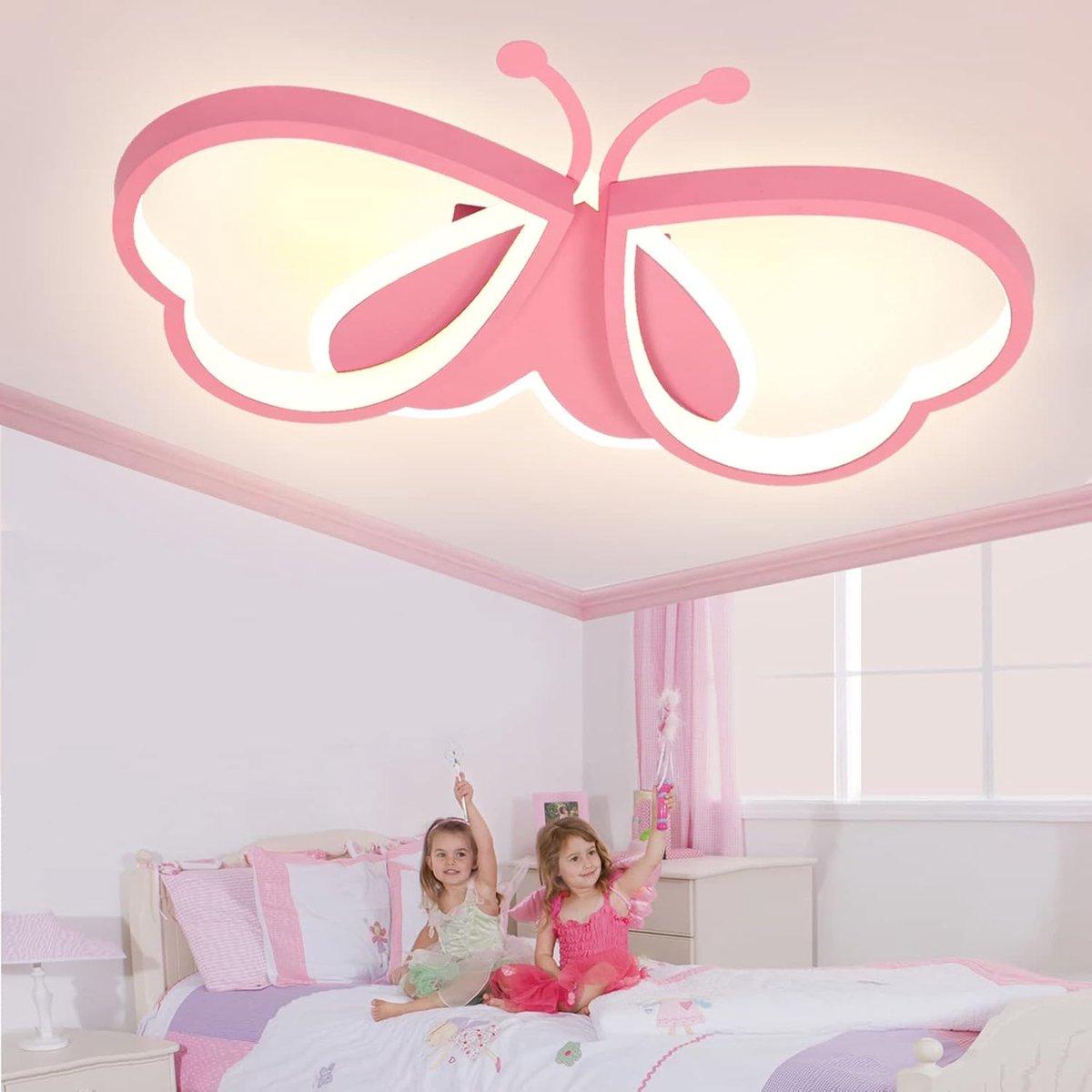 Kinder Plafondlamp Vlinder Plafondlamp Dimbaar Acryl Plafondlamp Kinderkamer Creatieve Plafondlamp Meisjeskamer Slaapkamer Cartoon Plafondlamp-rosa 62cm