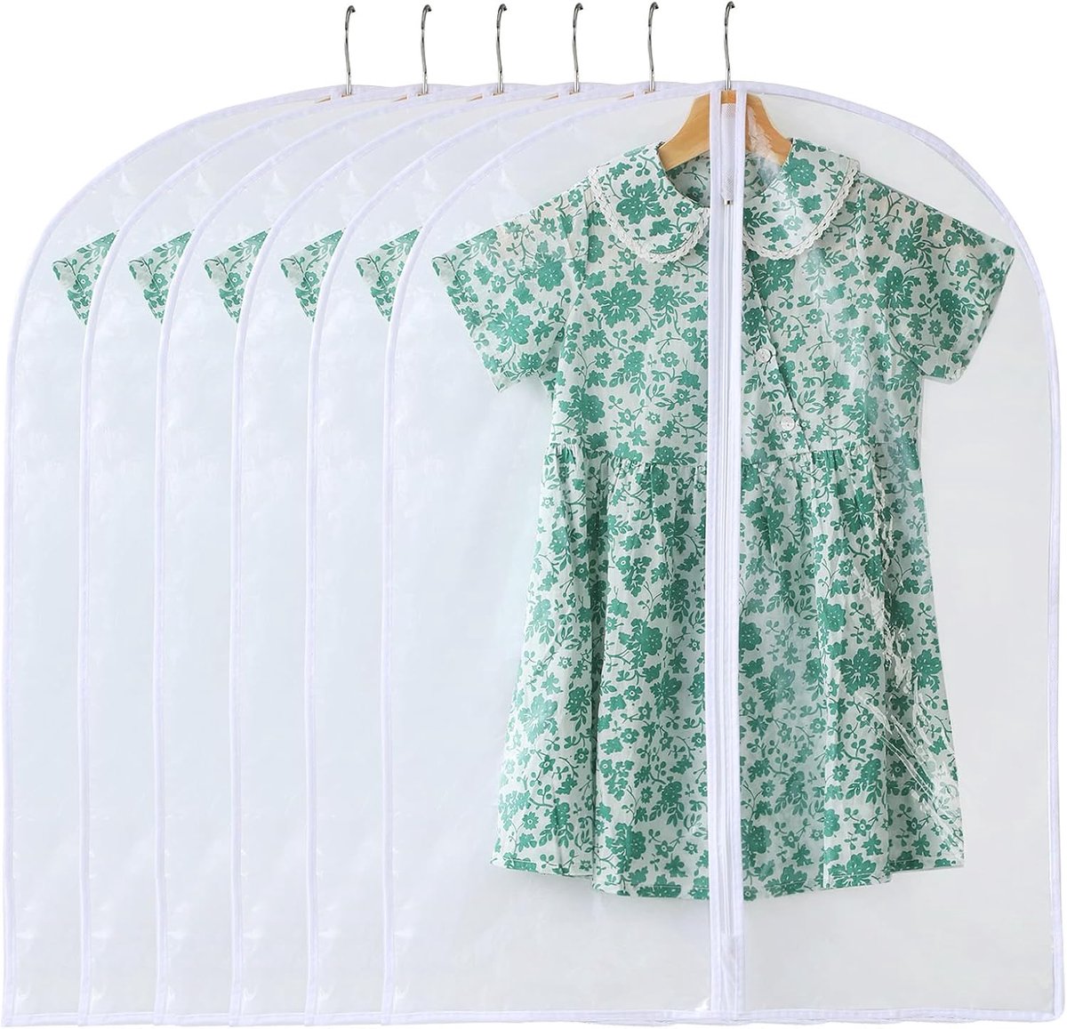 Kledingzakken voor hangende kleding, 6 stuks doorzichtige kledingzak, plastic stofdichte paktas, mantelbeschermer met ritssluiting kledinghoezen voor kastopslag en reizen - 61 x 70 cm / 6 stuks