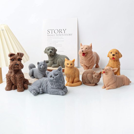 3D Hond siliconen mal kaarsvorm zeepvorm hond siliconen vormen dieren bakvorm voor taartdecoratie, chocolade, zeep, sojawas kaarsen, handwerk (hond E) — afbeelding 3