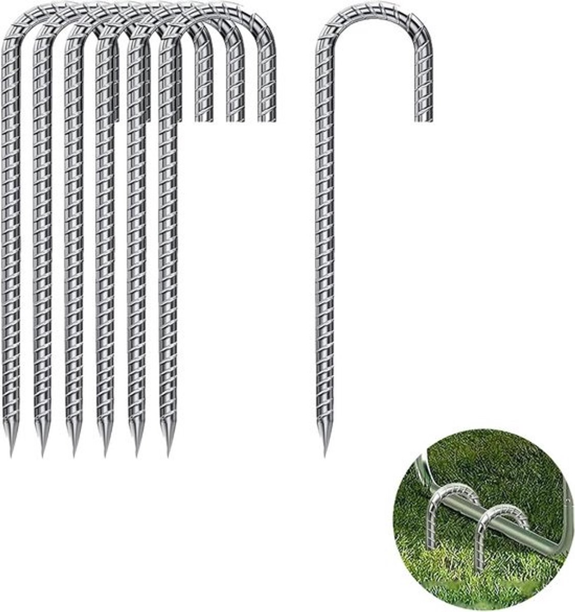 Set van 6 Stevige J-Haringen 30 cm - Verzinkt Grondanker voor Tent, Camping en Schaduwdoek