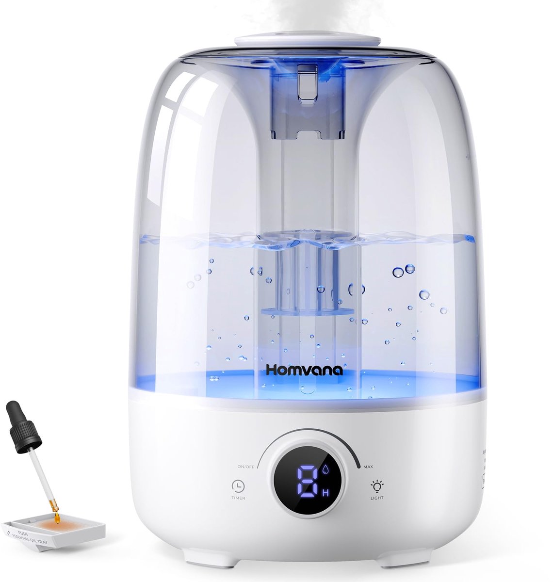 Luchtbevochtiger 4 liter, ultrasone aroma diffuser met stille werking, nachtlampje en koude mist voor slaapkamer en babykamer