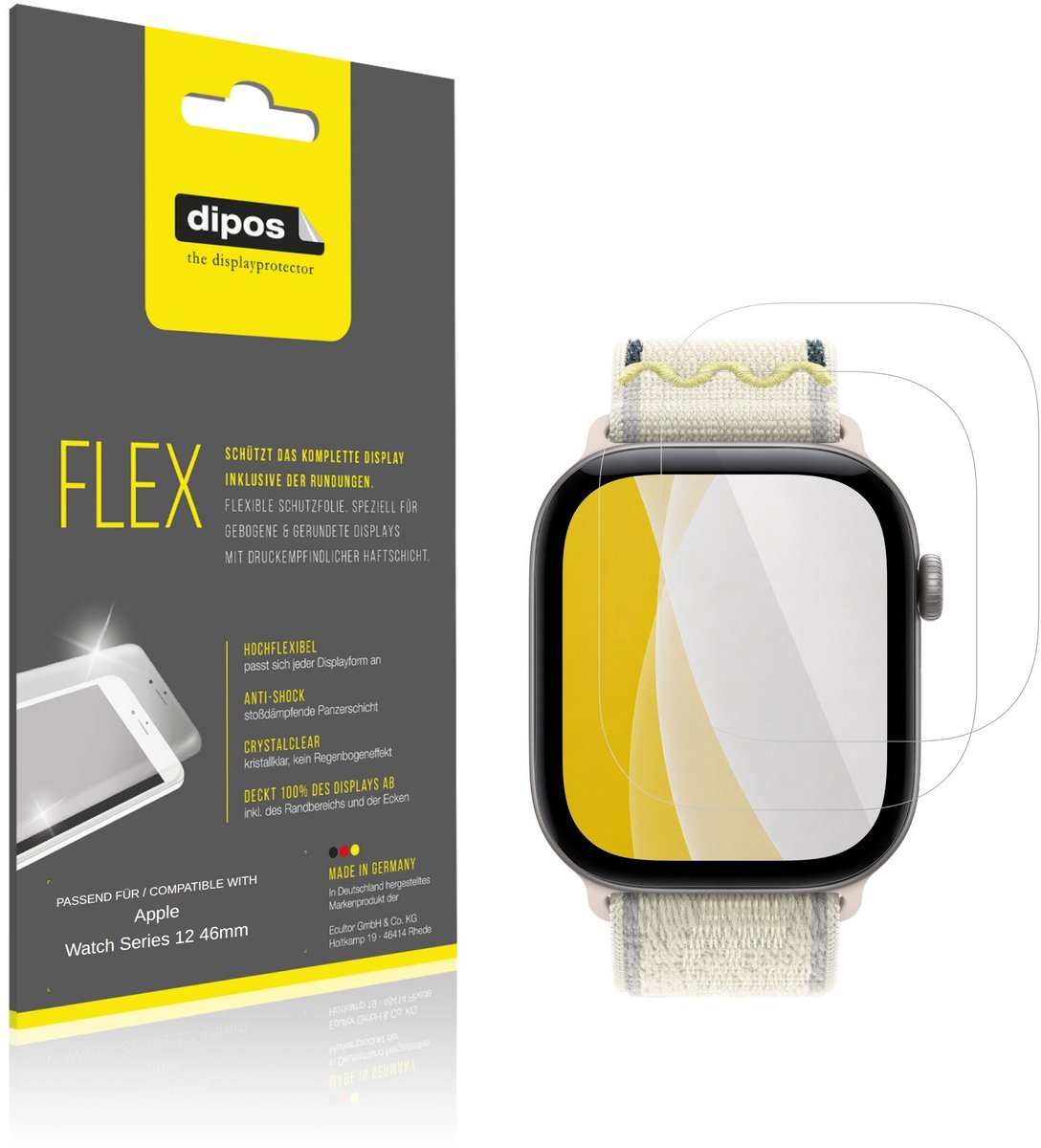 dipos – 2x Beschermfolie geschikt voor Apple Watch Series 12 46mm | 3D Full Cover Screenprotector | 100% Passend