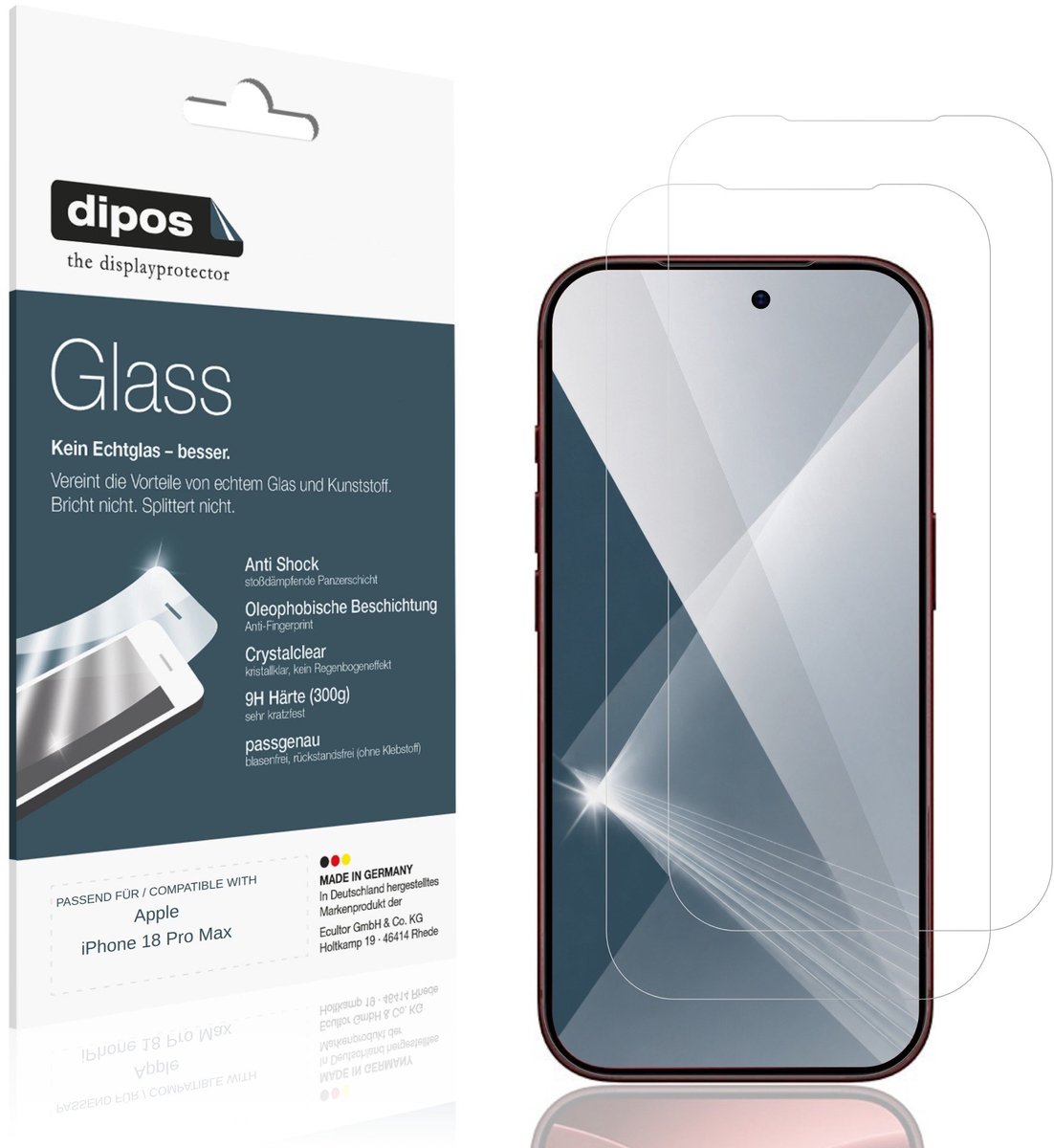 dipos – 2x Pantserfolie geschikt voor Apple iPhone 18 Pro Max | 9H Screenprotector