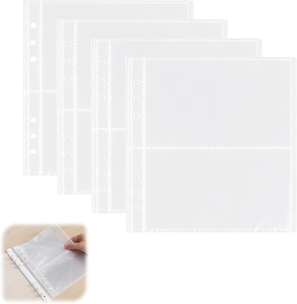 4 stuks, 160 vakken voor ringband, A5, transparante ansichtkaartenhoezen, dubbelzijdig, transparante hoezen A5 met 2 vakken voor het opbergen van foto's, kaarten en ansichtkaarten