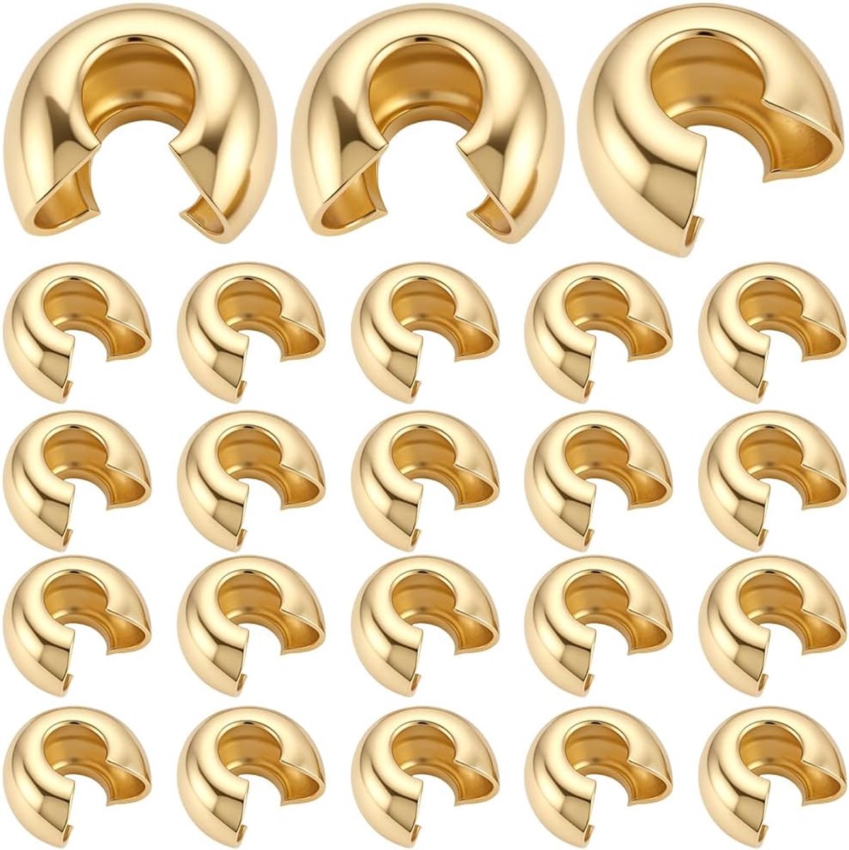 Kralen, 18 karaat verguld, 304 roestvrij staal, open, halfrond, krimpkralen, strik, cover, kleine kralen voor het maken van sieraden