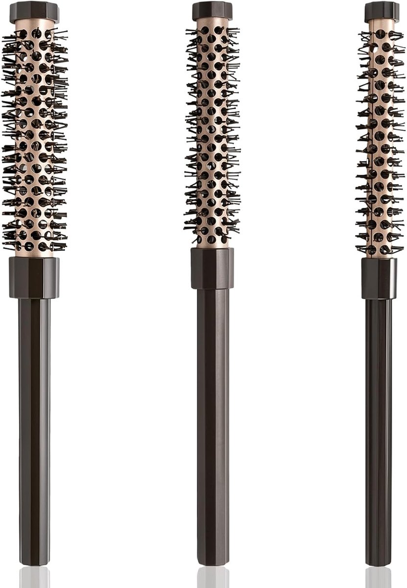 borstel, klein, 3 stuks, ronde borstel voor föhnen, haarborstel, rond, zacht, voor dames en heren, pony, kort haar, krullen, glad haar