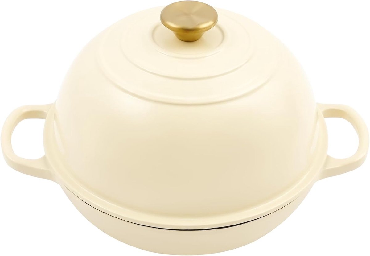 Gietijzeren braadpan voor het bakken van brood, 2,2 l, broodbakpan met grote inhoud voor knapperig zelfgebakken brood, gietijzeren pan met gewelfd deksel (wit/rood/blauw) (wit)