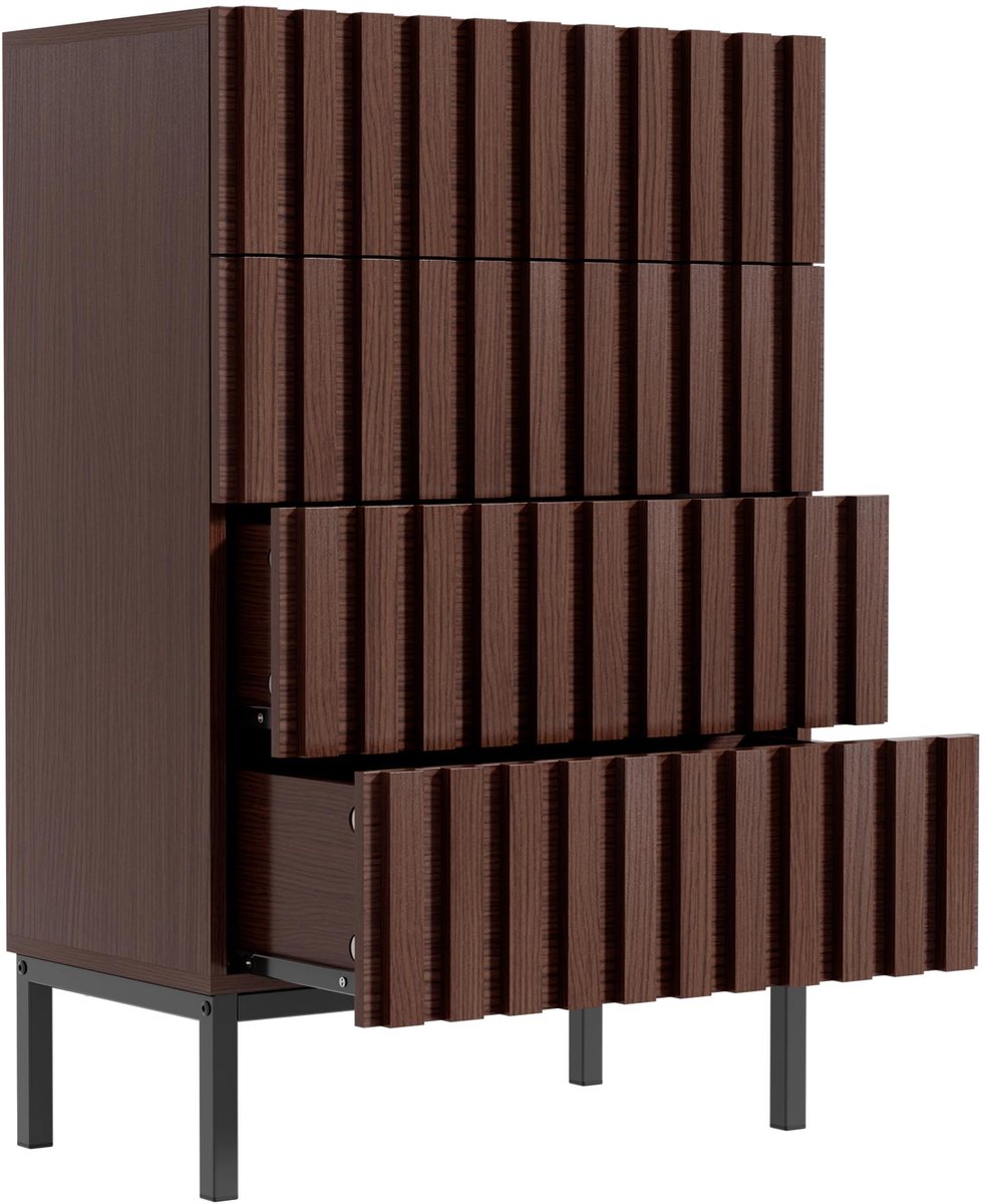 UEV Commode met laden, 60 x 34,5 x 92 cm, kast met 4 laden, smalle commode, opbergcommode, kast voor woonkamer, slaapkamer, hal (bruin)