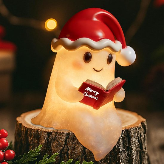 Kerstmis Nachtlampje met Spookbeeldje en Leesboek, Schattige Geest Lamp voor Tafel en Boekenplank, Decoratieve Kerstverlichting voor Huis, Bureau en Kast, Origineel Cadeau voor Kerstliefhebbers — afbeelding 5