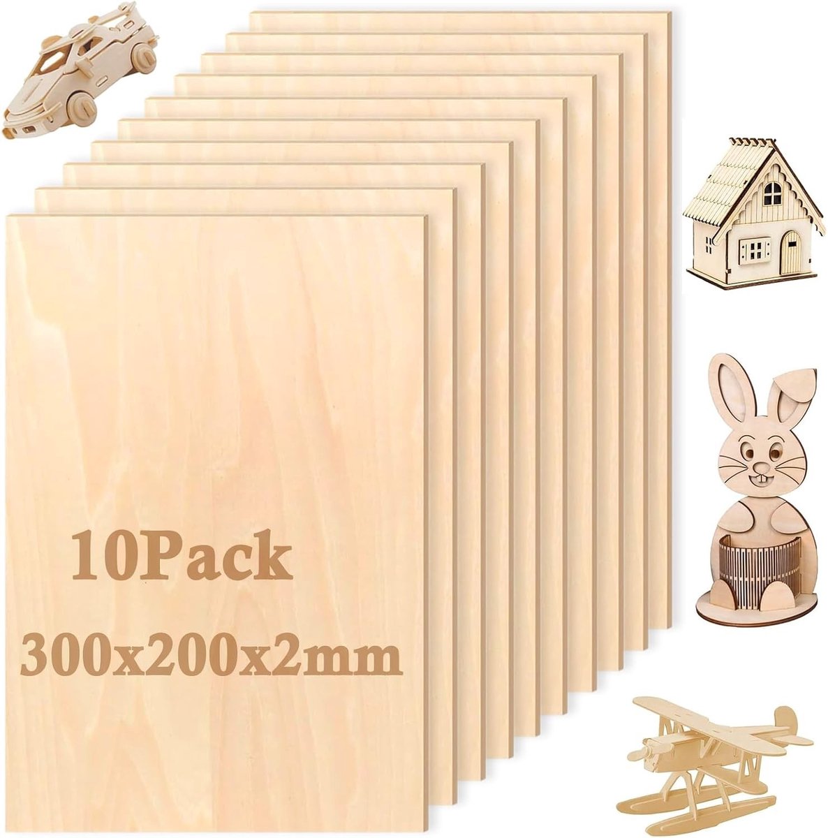10 Stuks Limoen Plywood Platen 300 x 200 x 2 mm voor DIY Projecten, Schilderen en Modelbouw