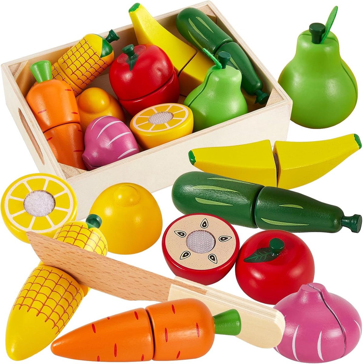 Fruit en Groenten Houten Speelgoedset Voedsel, Kinderkeukenspel Knipspellen, Educatief Speelgoed Verjaardagscadeau voor Kinderen Meisjes Jongens 3 4 5 Jaar