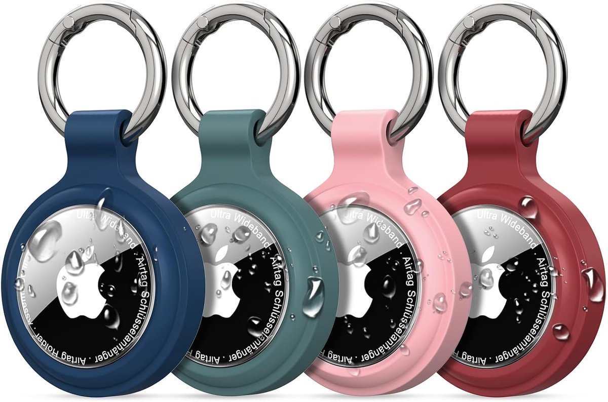Houder voor Apple AirTag Sleutelhanger, 4-Pack IP67 Waterdicht | Voor AirTag 1e en 2e generatie; AirTag niet inbegrepen; siliconen behuizing, TPU-cover, zinklegering ring; sleutels, bagage