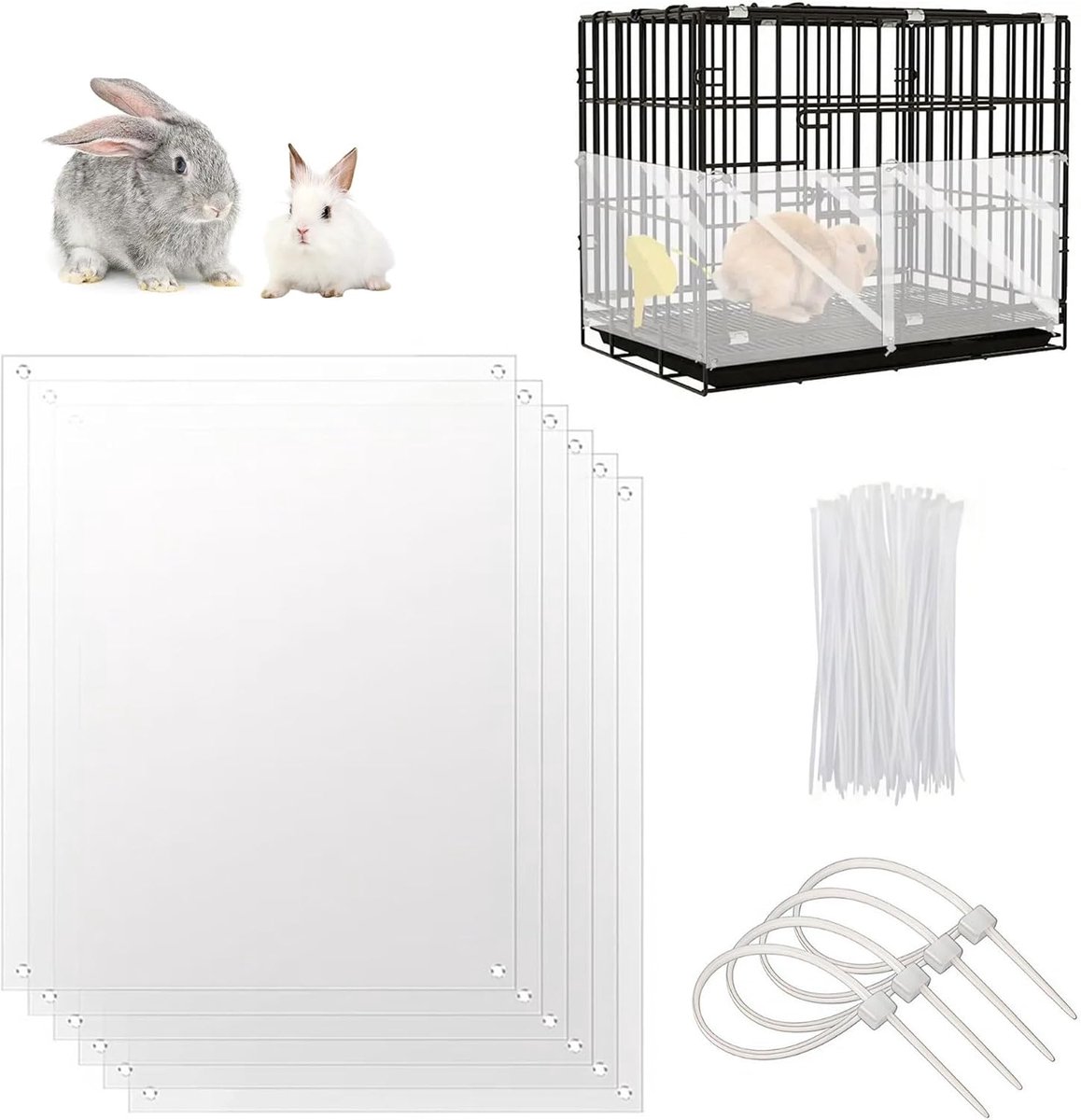 Huisdierkooi-inlegzolen, 6 stuks huisdierkooi-inlegzolen voor huisdieren, pvc, met 100 kabelbinders, bescherminzetstukken, 26 x 21 cm, zijbescherming voor hamsters, konijnen, loopstal