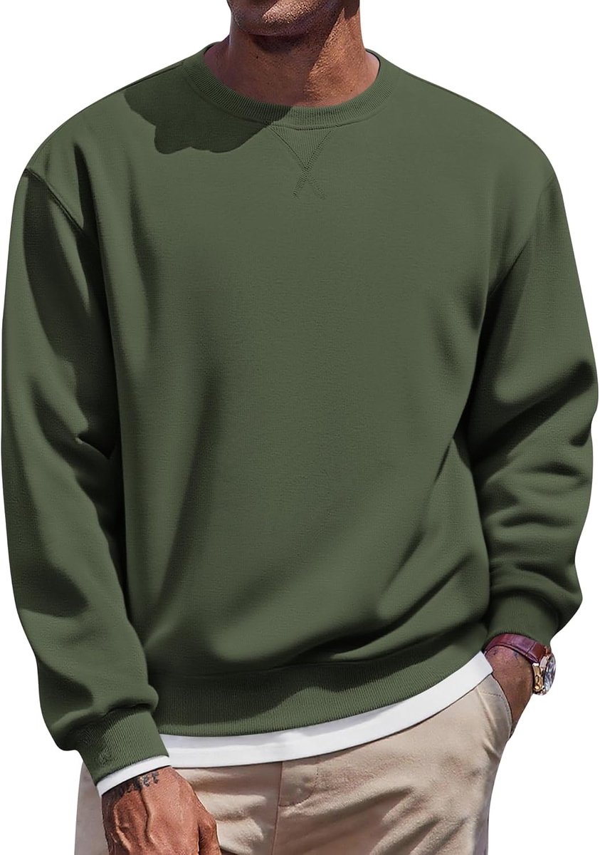 Heren Sweatshirt met Fleece Voering Warme Trui met Ronde Hals | Warme Trui met Ronde Hals, Casual Zakelijk, Lange Mouwen, Herfst Winter Pullover