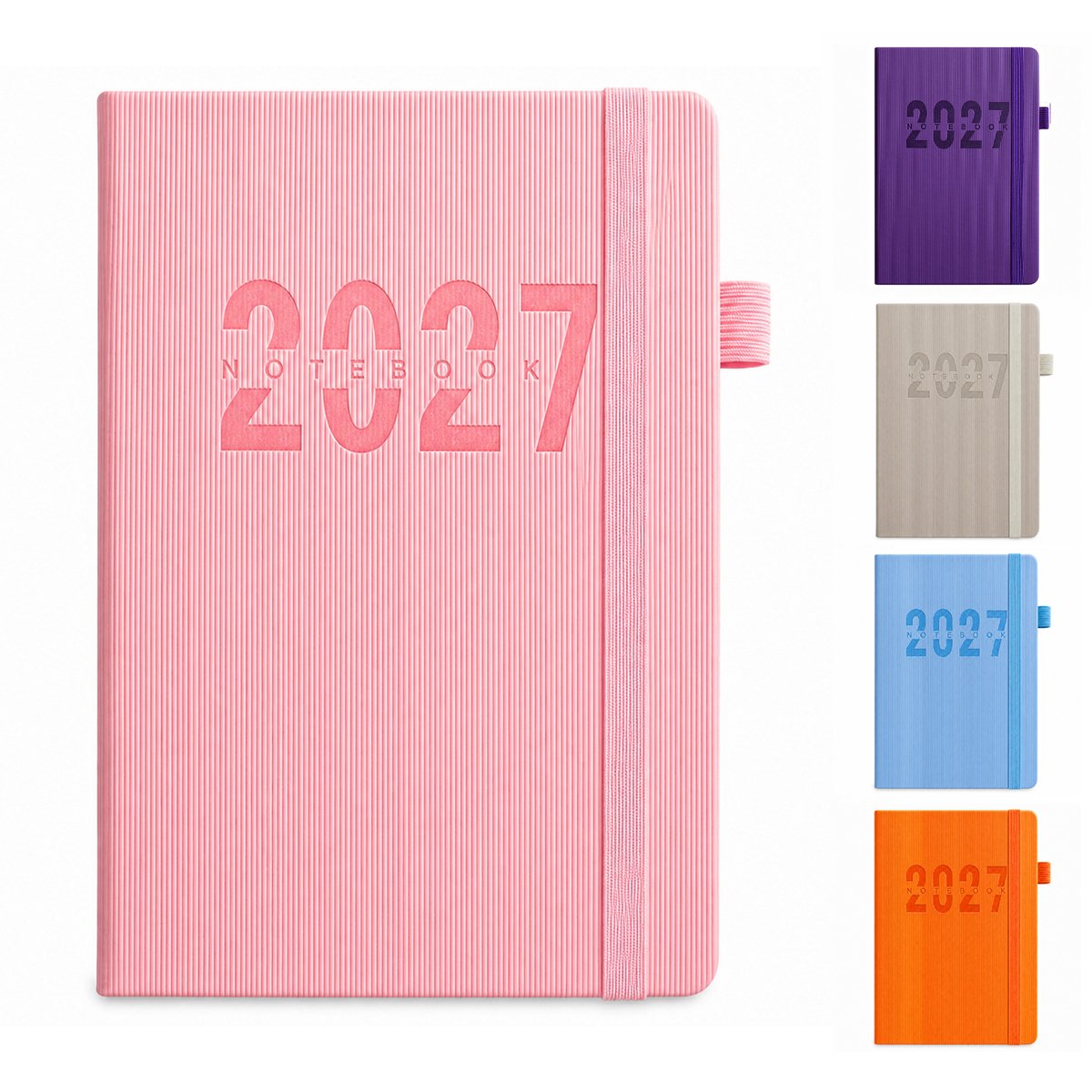 2027 Dagboek voor Volwassenen – Dagboeken & Notitieboek – Hardcover met Elastische Sluitband & Maandelijkse Index – Engelstalige Binnenzijde – Voor Persoonlijke Dagboeken & Planning – A5 – Roze– 1 Stuk