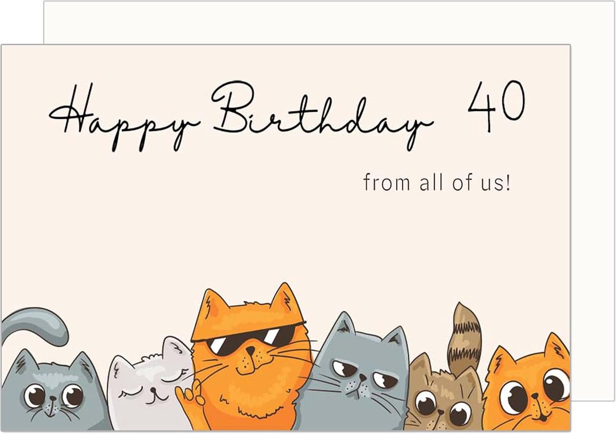 Seidel Premium wenskaart voor de 40e verjaardag met envelop. Verjaardagskaart wenskaart Bilet Kaart Happy Birthday man vrouw katten (GZ357-40 SW024)
