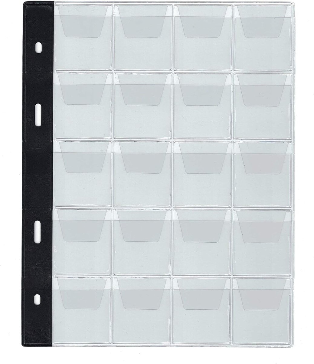 Muntenalbum - Transparant - 21,2 x 16,5 cm - Plastic navulvellen met 20 vakjes - Voor verzamelaars