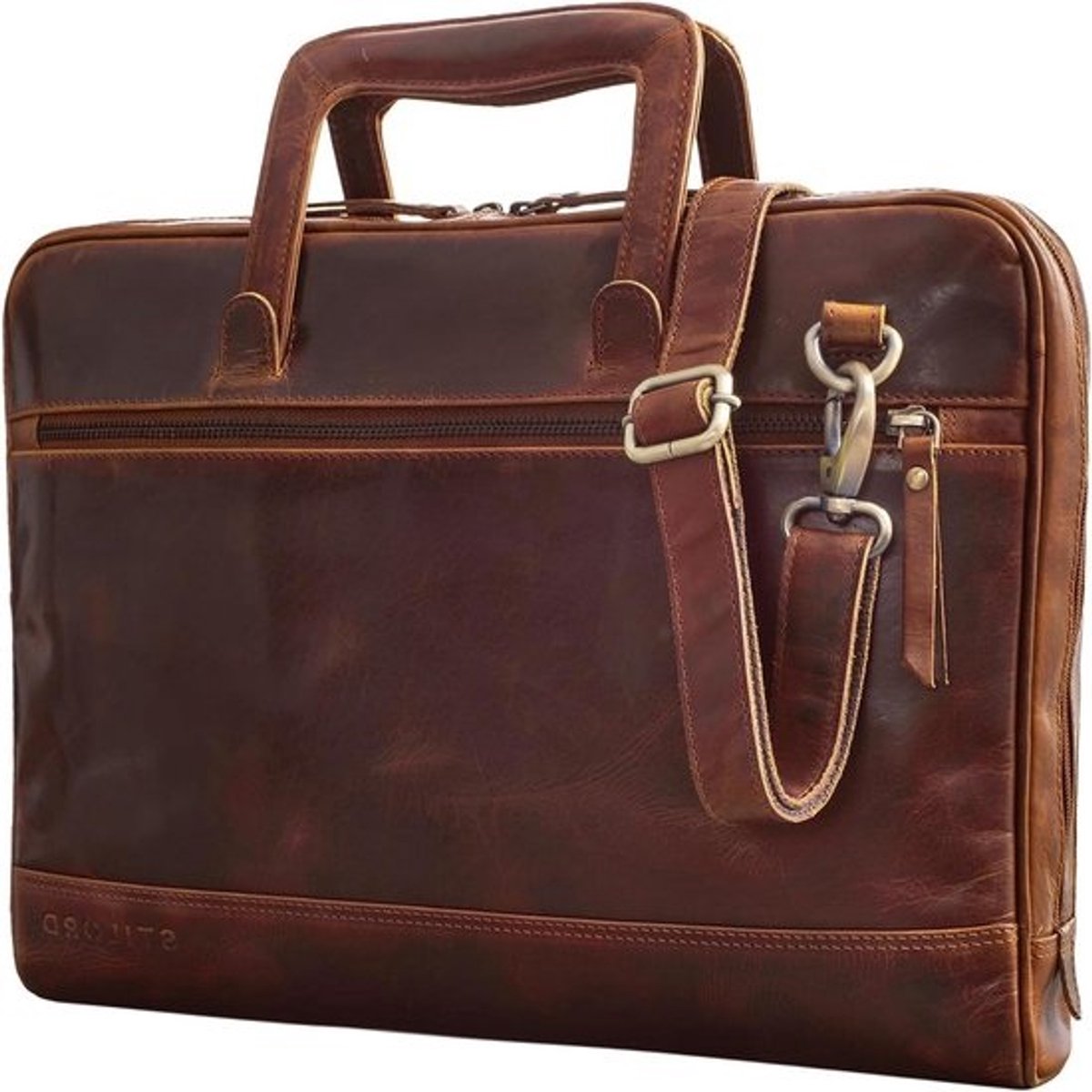 Laptoptas Leer - Aktetas Documententas - Zakelijk Gebruik - Ruim Hoofdcompartiment - 39 x 29 cm - Bruin
