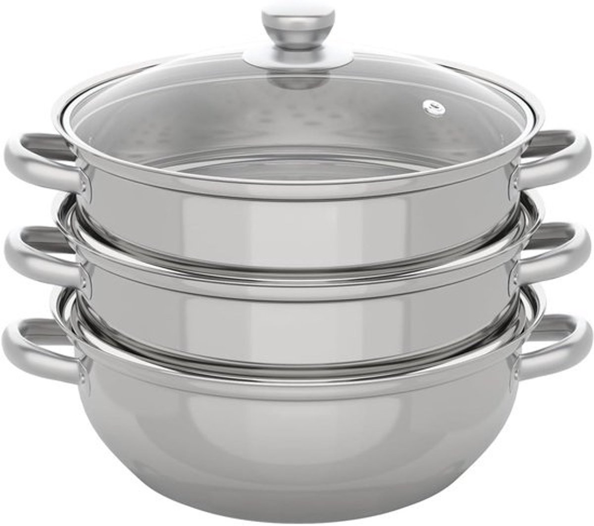 Stoompan 3 Lagen - Kookpan Soeppan - Gezond Koken - Energiebesparende Bodem - 28 cm Diameter - Zilver