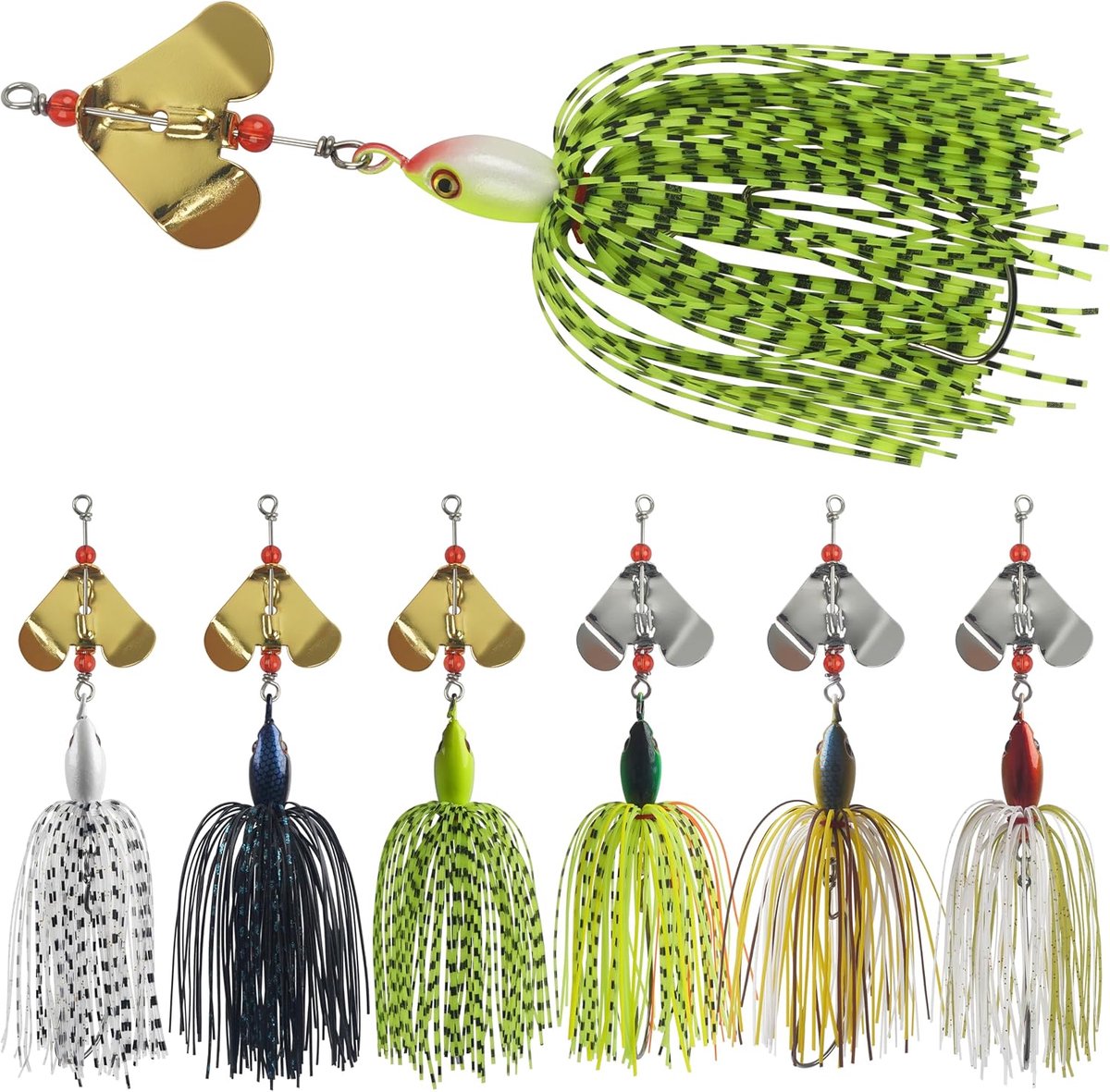 Deze set met kunstaas bevat zoemende kunstaasjes voor baars en lokvoer, en veelkleurige zwemkunstaasjes met metalen jigkoppen. Geschikt voor het vissen op baars, snoek en forel.