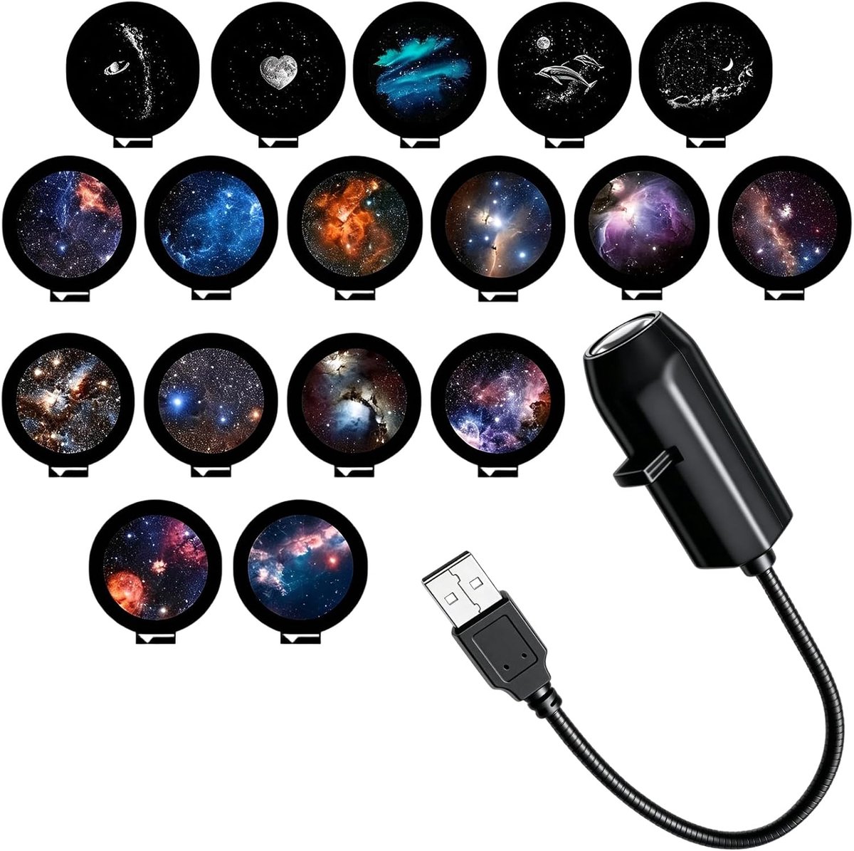 Sterrenprojector - 2-in-1 Projector - Planet Projector - Met 17 Films - Sterren Nachtlamp - Projectorlamp - Nachtlampje - Galaxy Projector - Sterrenhemel Projector - Sterrenlamp - HD - Plug-and-play - USB - Voor Auto en Kinderkamer - Sterrenhemel
