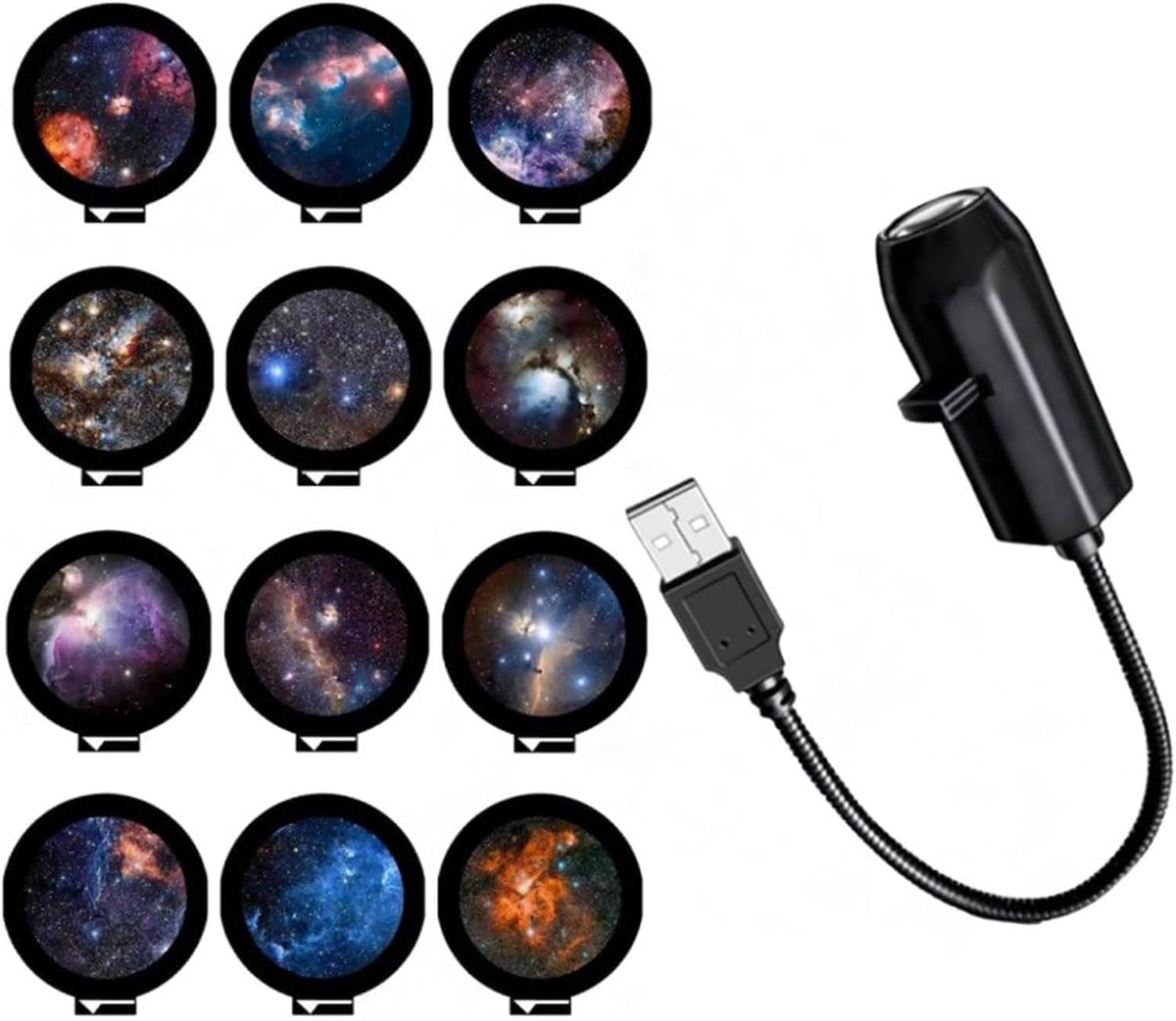 Sterrenprojector - 2-in-1 Projector - Planet Projector - Met 12 Films - Sterren Nachtlamp - Projectorlamp - Nachtlampje - Galaxy Projector - Sterrenhemel Projector - Sterrenlamp - HD - Plug-and-play - USB - Voor Auto en Kinderkamer - Sterrenhemel