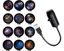 Sterrenprojector - 2-in-1 Projector - Planet Projector - Met 12 Films - Sterren Nachtlamp - Projectorlamp - Nachtlampje - Galaxy Projector - Sterrenhemel Projector - Sterrenlamp - HD - Plug-and-play - USB - Voor Auto en Kinderkamer - Sterrenhemel