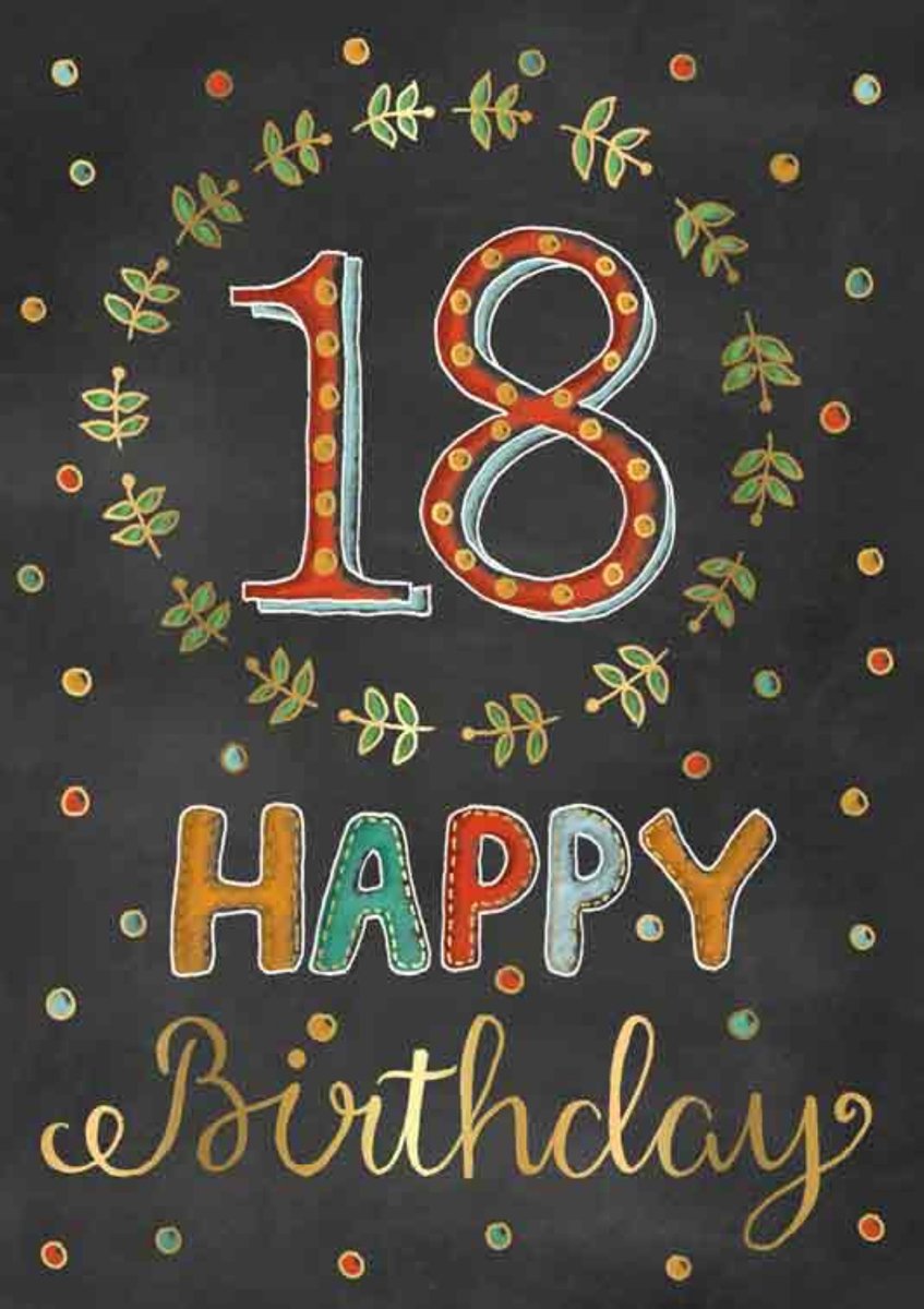 Luxe Wenskaart Verjaardag 18 Jaar - Wenskaarten - Verjaardagskaart - 18 - Leeftdijdskaart - Jarig - Happy Birthday - Geburtstag - Anniversary - Serie Sketch'd - Artige - Kaart - 1 Stuks - In Folie - Gratis Verzonden - Hoge Afnamekortingen - 12x17cm