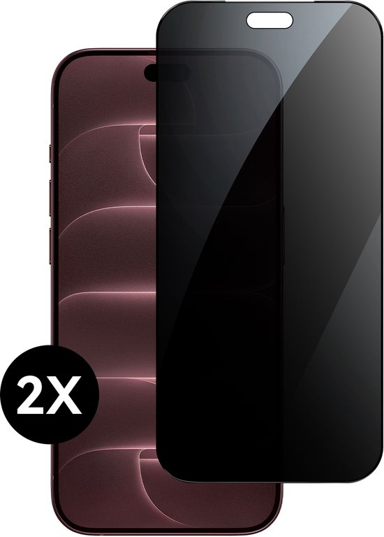 Twee privacy screenprotectors op een telefoon. Tekst: 2X.