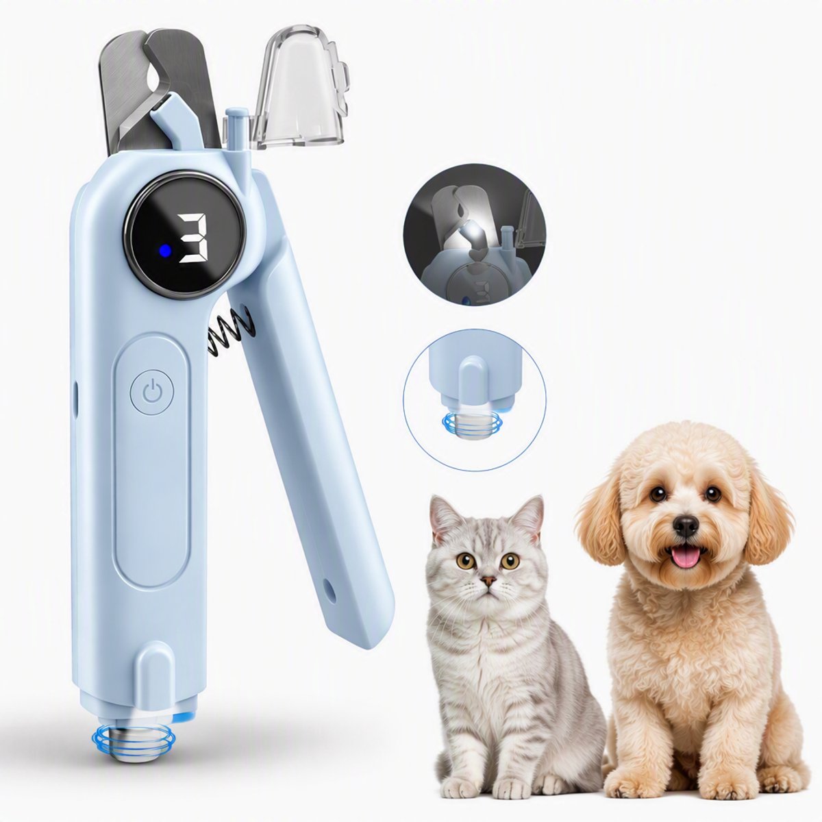 TEKROA® 2-in-1 Professionele Nagelknipper & Nagelvijl - Oplaadbaar met LED Verlichting en LCD-Scherm - 3 Standen - Veilig slot voor Hond en Kat