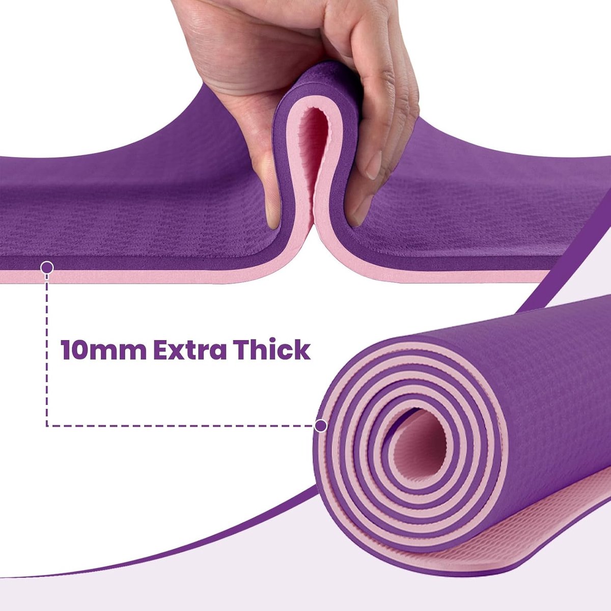 Antislip yoga-, gymnastiek- en pilatesmat voor dames, 6 mm dik, met draagriem, TPE, 183 x 61 x 0,6 cm