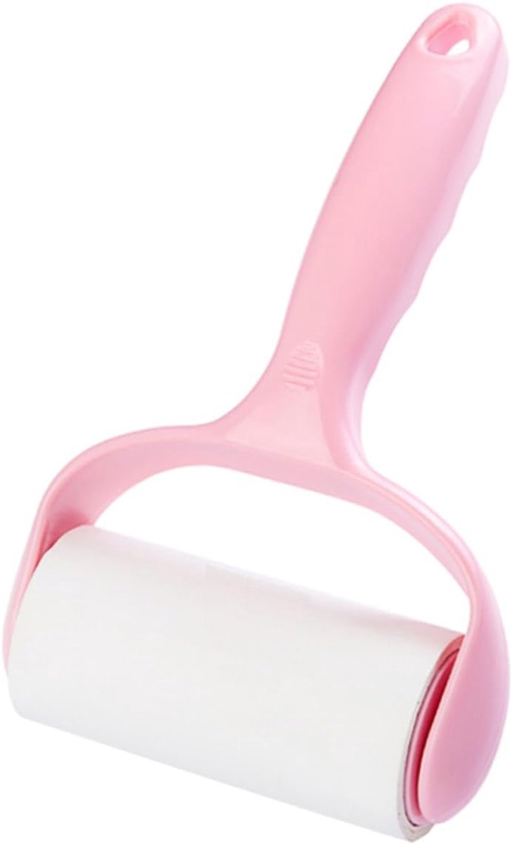 Roze dierenhaarlijmroller met Y-vormig handvat 1 stuk. Voor meubels en auto's, snelwisselsteunen, praktisch formaat