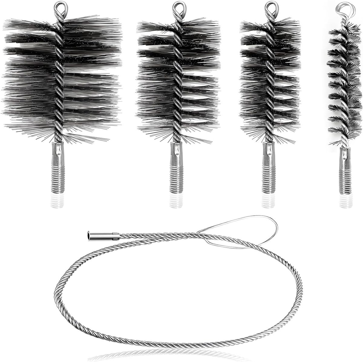 Set van 5 Schoonmaakborstels voor Schoorsteenpijpen - Rookkanaal Reiniging, Staal Draad Borstels, Verwarmingsboiler Accessoires, Diverse Maten 30/50/80/150 mm