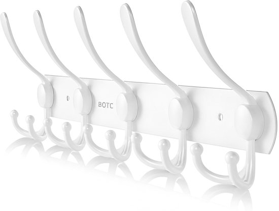 Witte BOTC wandkapstok met 6 dubbele haken, met het BOTC-logo.
