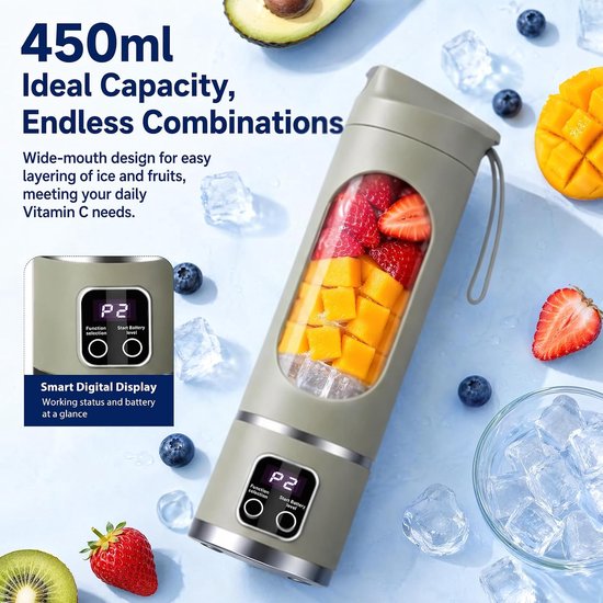 Blender smoothie maker to go, 500 ml mini-mixer voor shakes, accu smoothie maker klein, draagbare blender fresh juice mixer, kleine blender USB-C draadloze mobiele persoonlijke blender — afbeelding 2