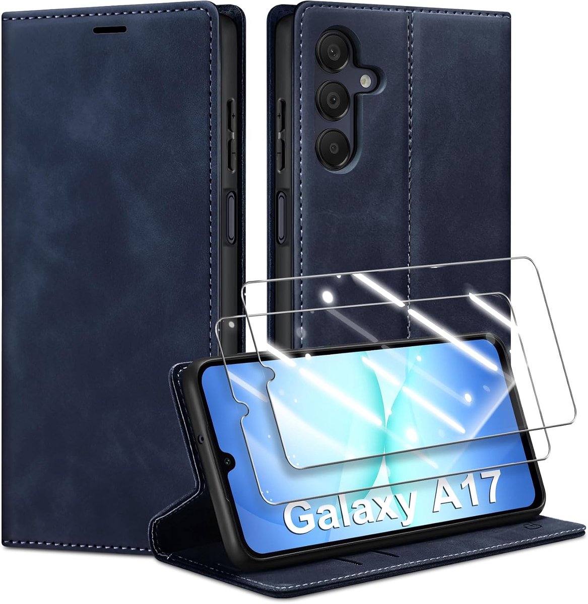 Hoes voor Samsung Galaxy A18/A17 5G, met 2 beschermfolies, blauw