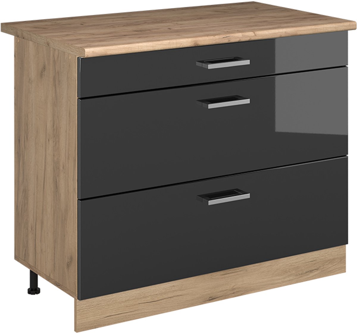 Vicco Keukenonderkast R-Line, Antraciet Hoogglans/Goudkleurig Eiken, 100 cm goudkleurig eiken werkblad