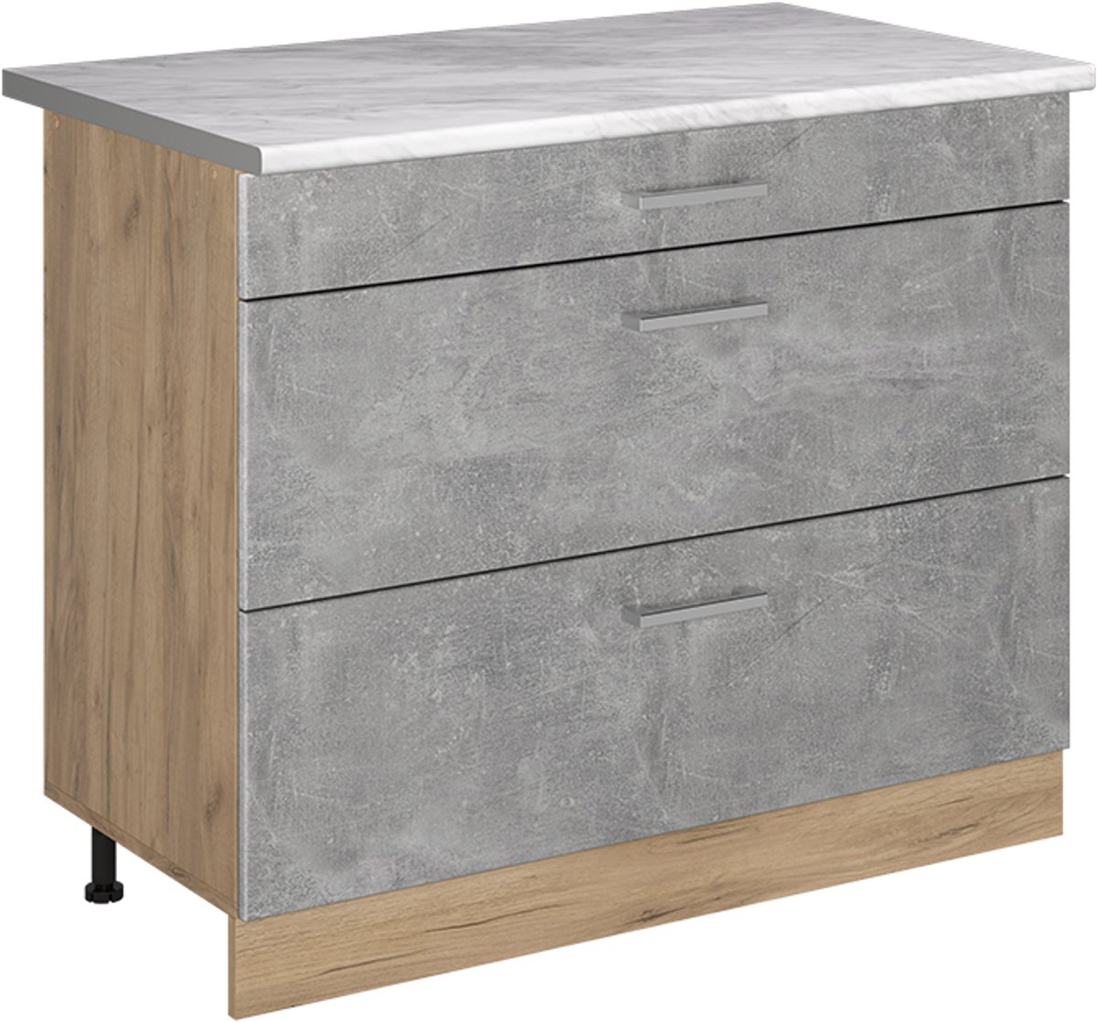 Vicco Keukenonderkast R-Line, Beton/Goudkleurig Eiken, 100 cm marmer werkblad