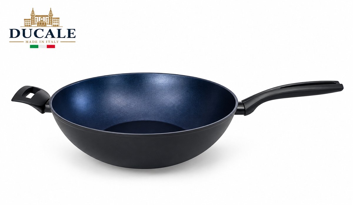 Relance Ducale Wokpan 32 cm XL – PFAS-vrij Keramisch – Inductie – Met Veilige Tegengreep – Made in Italy – Royal Blauw