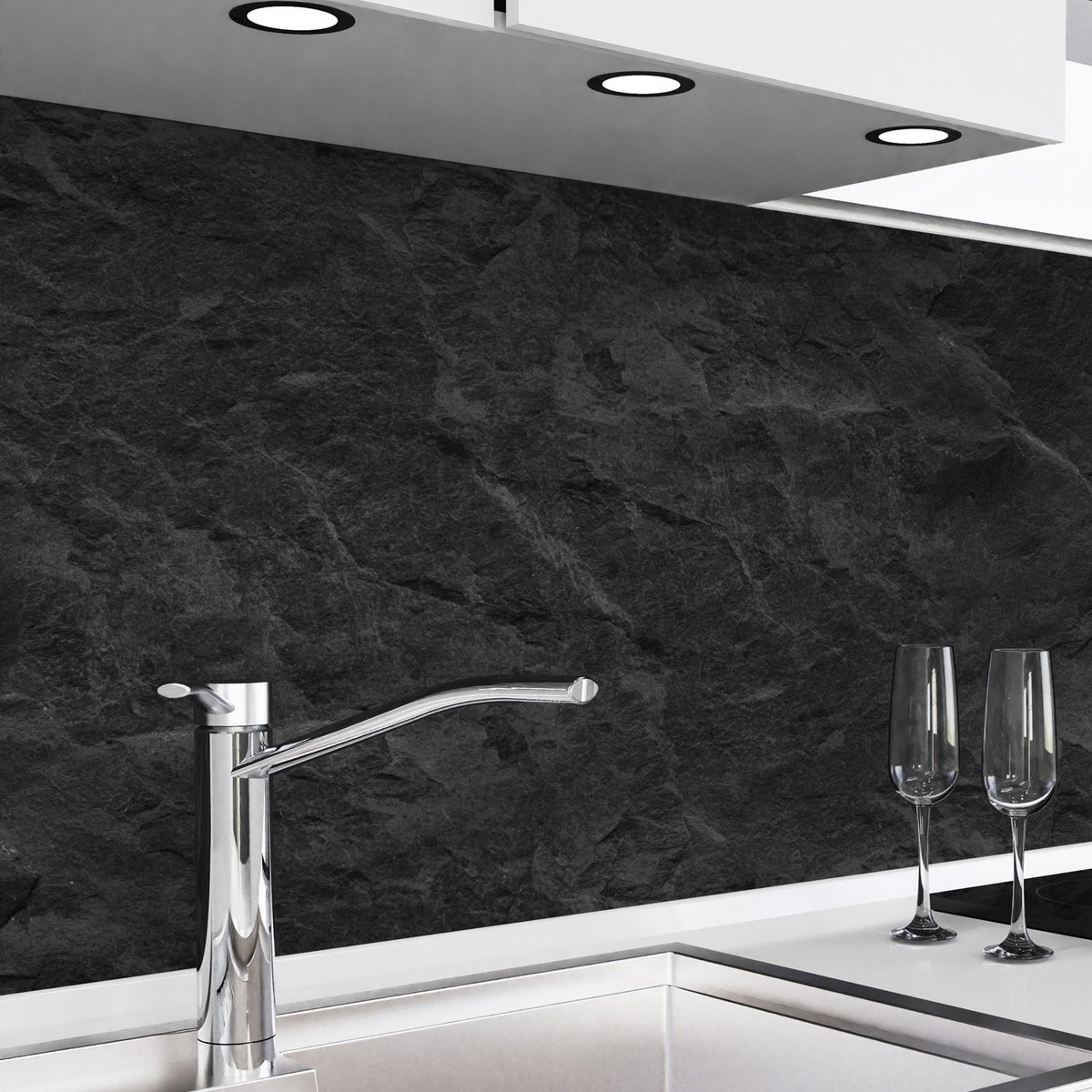 Keuken achterwand zelfklevend - Spatscherm keuken - Spatwand fornuis - Muurbeschermer - Verstevigde PET folie - 0,4 mm - Mat - Leisteen - 280 cm x 80 cm