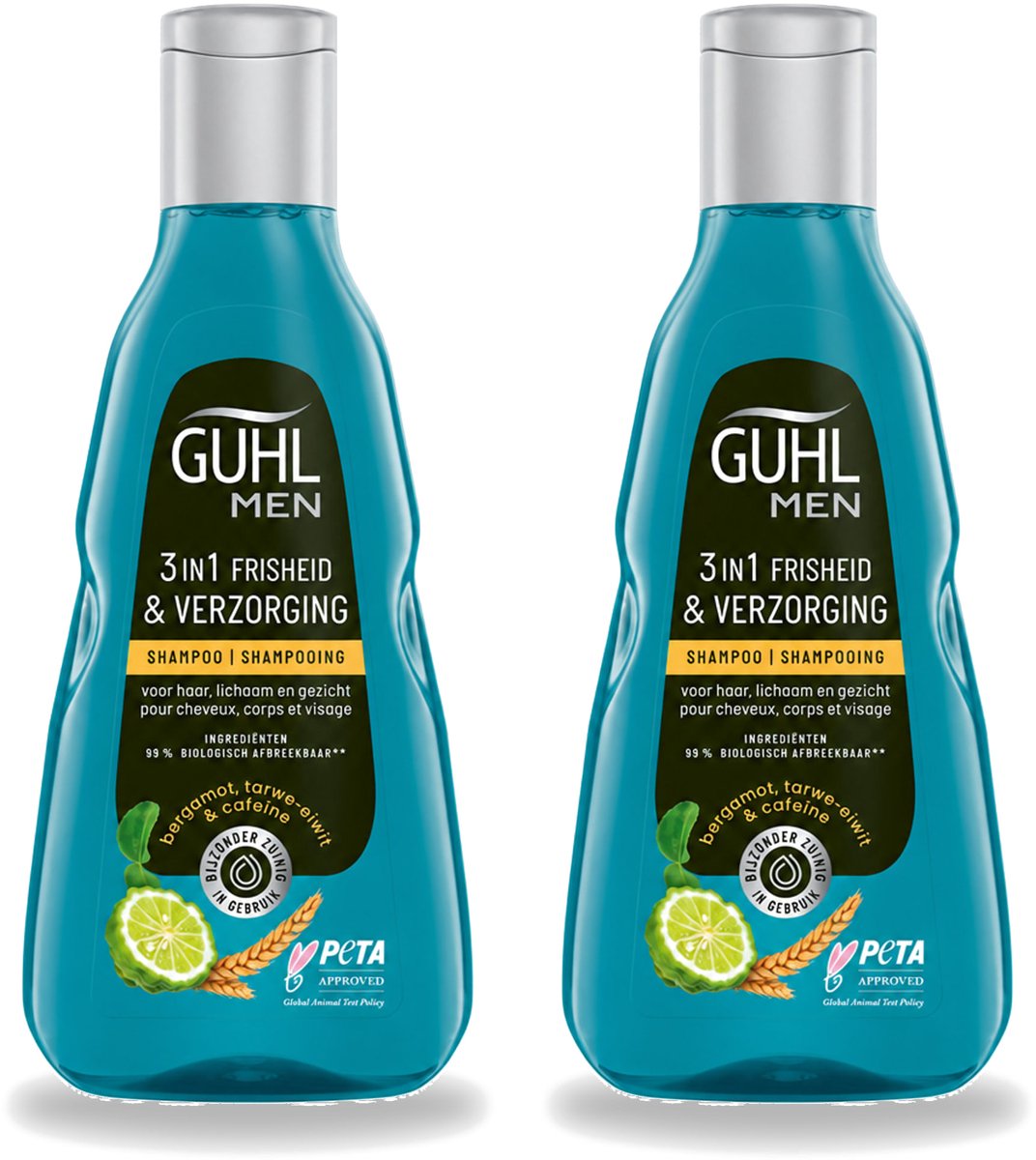 2 x Guhl - 3-in-1 Shampoo - Freshness & Care Man - 250 ml - Voordeelverpakking - 2 stuks