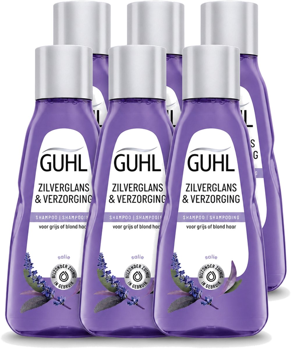 6 x Guhl - Shampoo Mini - Zilverglans & Verzorging - 50 ml - Voordeelverpakking - 6 stuks