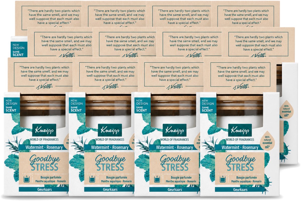 12 x Kneipp - Geurkaars - Goodbye Stress - Watermunt & Rozemarijn - 20 branduren - Voordeelverpakking - 12 stuks
