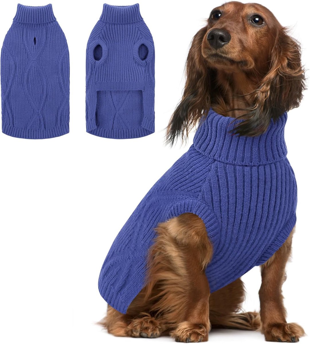 Truien voor middelgrote honden | Ronde hals met opening voor hondentuig | Teckel, Bichon Frisé, mops, Jack Russell-terriër, windhond, Boston-terriër (Blauw, M)