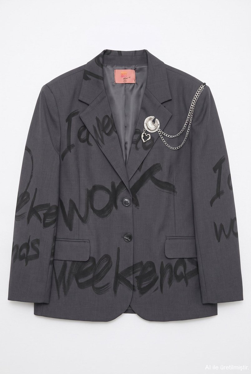Van Verla - Blazer met grafische print en ketting Dames - Lange mouw - Reverskraag - Grijs - Maat S