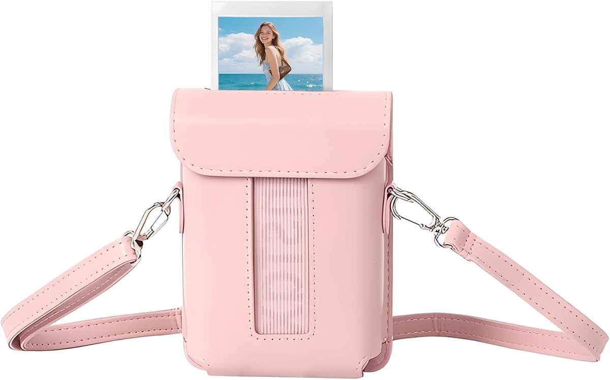 Beschermhoes compatibel met Fujifilm Instax Mini Link 3, aangepaste pasvorm PU lederen tas met verstelbare schouderriem, compacte draagtas, roze, 4×3×2 inch, camera printer case