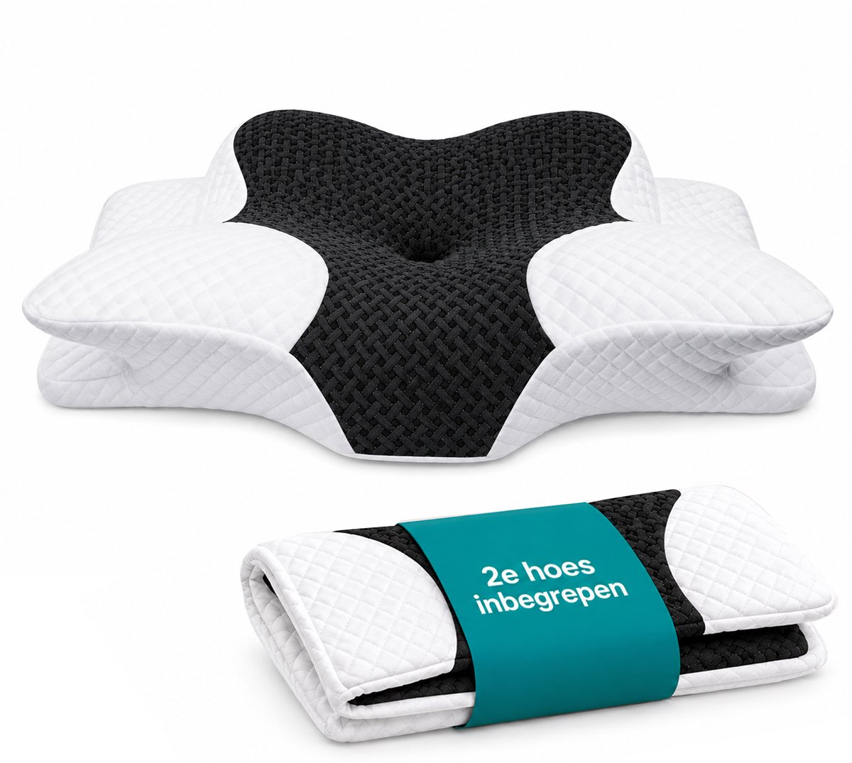 ADSafety Hoofdkussen - Incl. Extra Hoes - Vlinderkussen - Hoofdkussen Nekklachten - Ergonomisch Kussen - Nekkussen Memory Foam - Traagschuim Slaapkussen